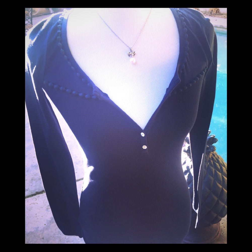 Charlotte Navy Blouse with Swarovski crystal NWT